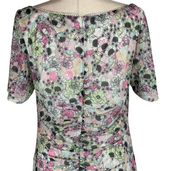 BCBGENERATION RUCHED MESH FLORAL MINI DRESS IN GARDEN‎ NWT WOMEN'S SIZE 16 - Picture 8 of 16